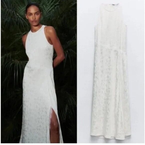 Zara Lace Jacquard Maxi Dress NWT White Size Medium - Picture 1 of 11